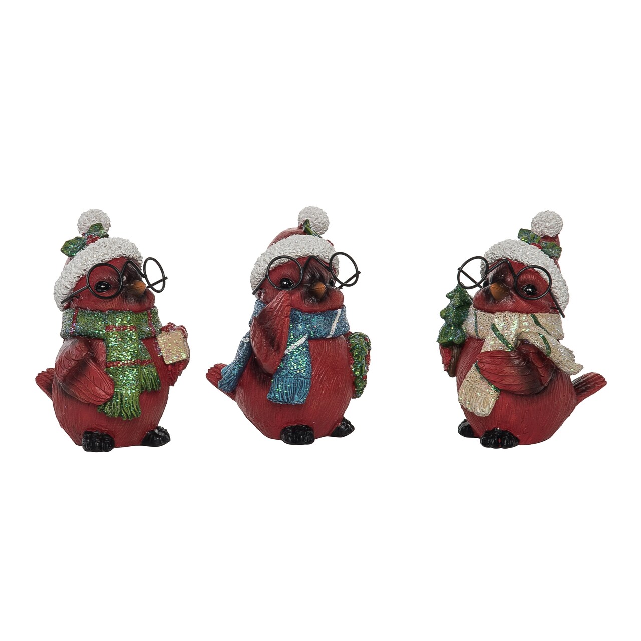 Set of 3 Resin Cardinal Figurines Colorful Decorative Birds